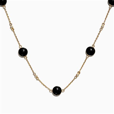 Ever Blossom Necklace, Yellow Gold, Onyx & Diamonds 